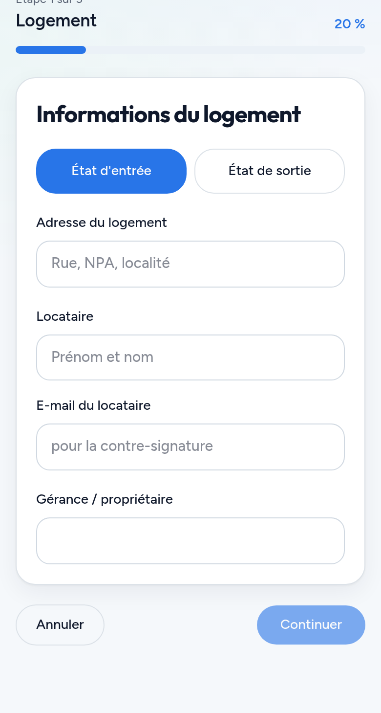 Capture réelle de LocaCheck : formulaire d'état des lieux sur smartphone